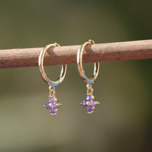 Load image into Gallery viewer, Lucki Gold &amp; Purple Huggi Hoops
