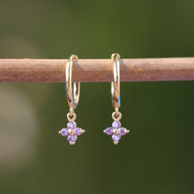 Load image into Gallery viewer, Lucki Gold &amp; Purple Huggi Hoops
