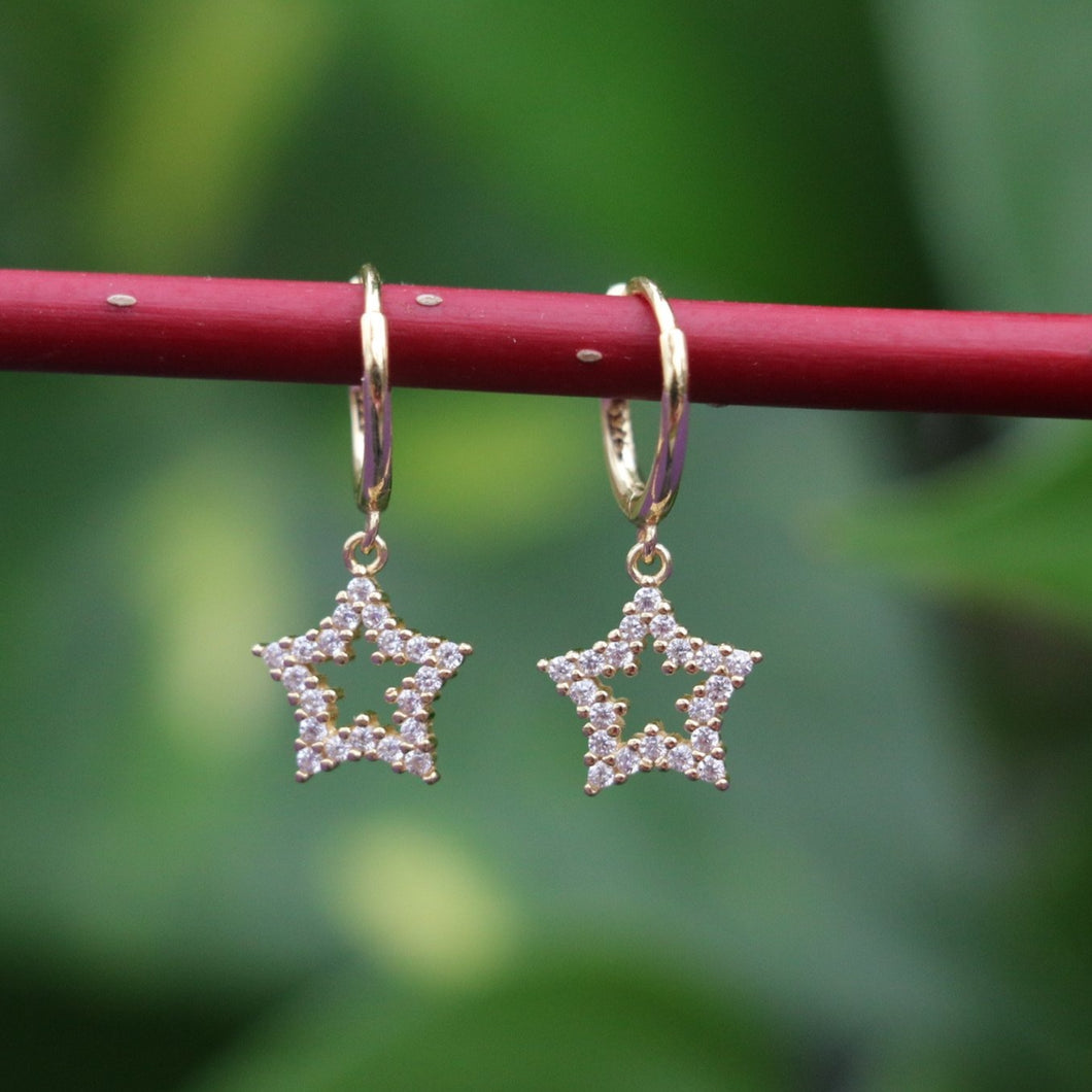 Embellished Star Huggi Hoops in Gold