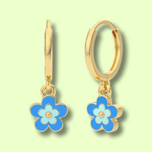 Load image into Gallery viewer, Flower Gurli Huggi Hoops in Gold Blue
