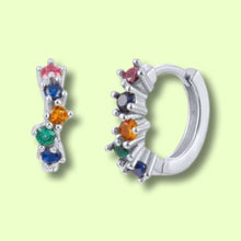 Load image into Gallery viewer, Rainbow Silver Huggi Hoops
