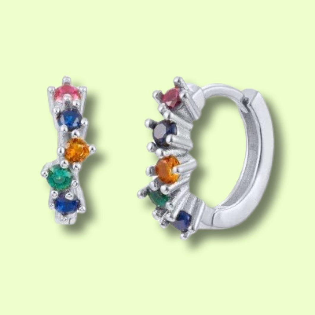 Rainbow Silver Huggi Hoops