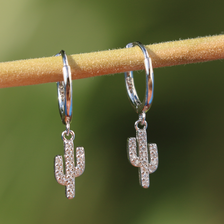 Cactus Huggi Hoops in Silver