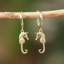 Load image into Gallery viewer, Sea Horse Huggi Hoops in Gold
