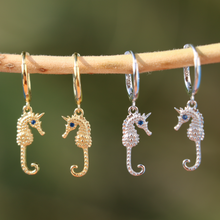 Load image into Gallery viewer, Sea Horse Huggi Hoops in Gold
