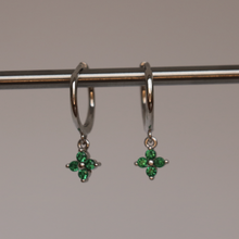 Load image into Gallery viewer, Lucki Silver &amp; Green Huggi Hoops
