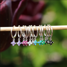 Load image into Gallery viewer, Lucki Silver &amp; Purple Huggi Hoops
