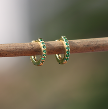 Load image into Gallery viewer, Original Gold Green Huggi Hoops
