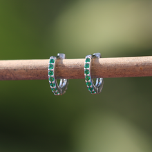 Load image into Gallery viewer, Original Silver Green Huggi Hoops
