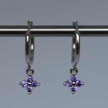 Load image into Gallery viewer, Lucki Silver &amp; Purple Huggi Hoops
