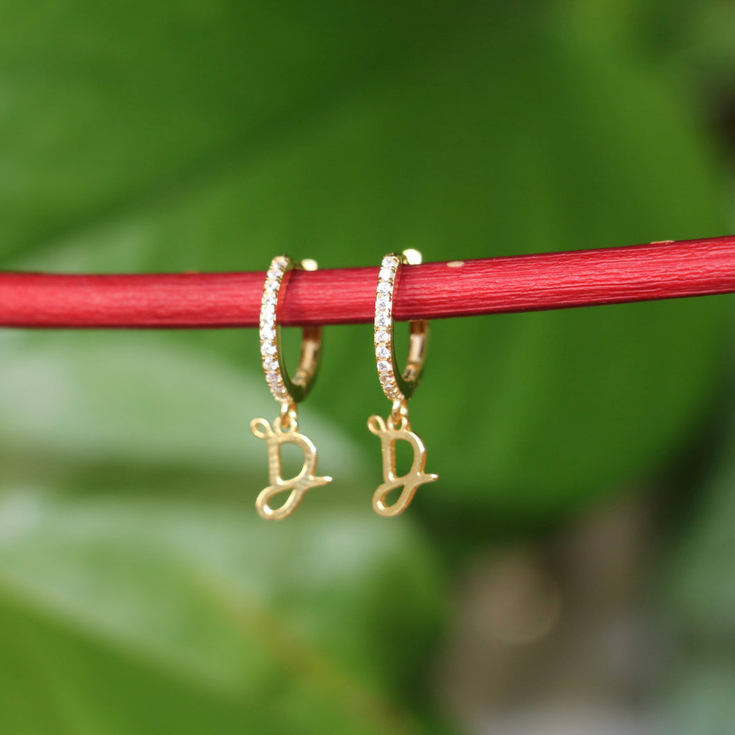 Embellished Initial Huggi Hoops in Gold