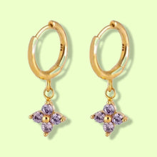 Load image into Gallery viewer, Lucki Gold &amp; Purple Huggi Hoops
