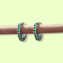 Load image into Gallery viewer, Original Silver Green Huggi Hoops
